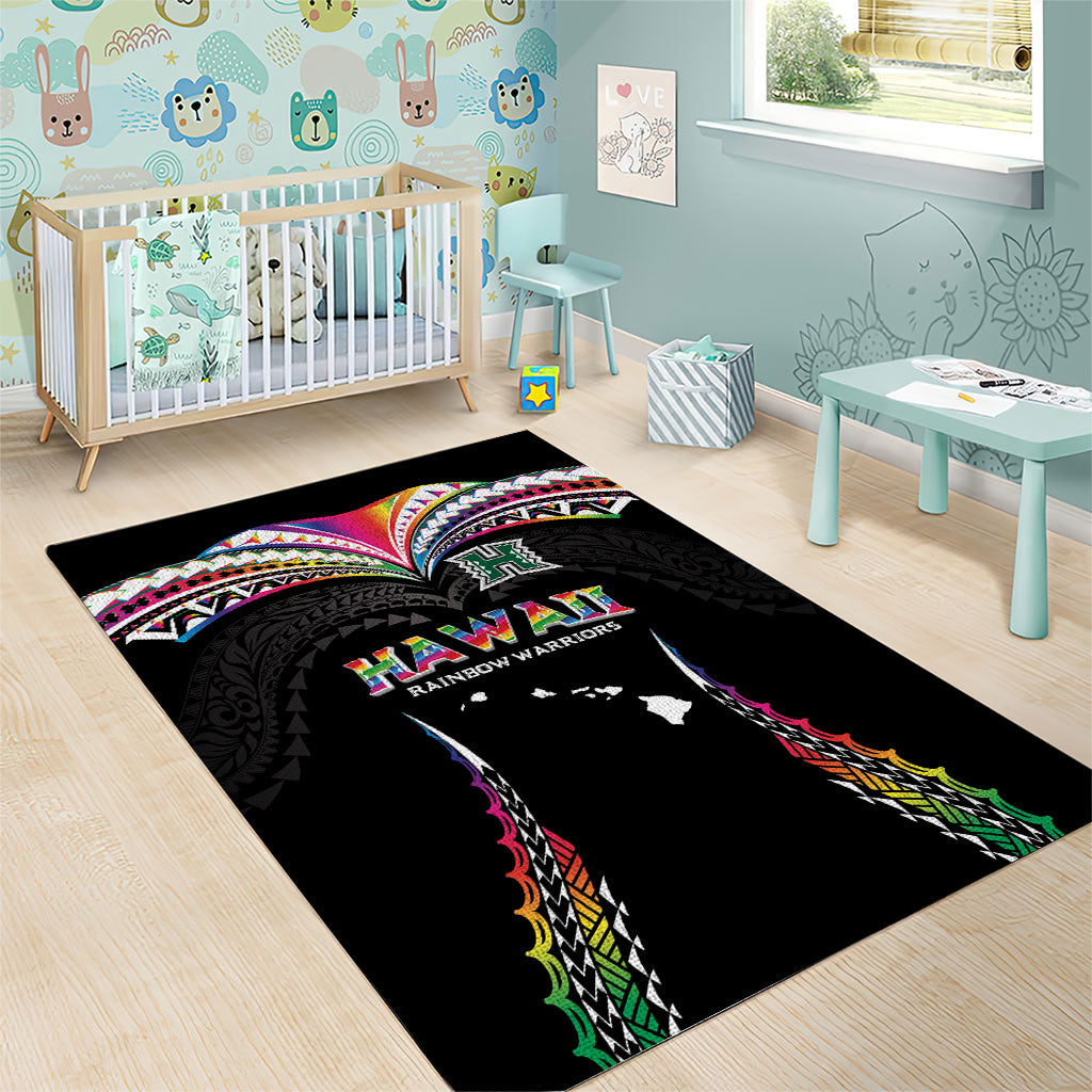Hawaii Rainbow Warriors Area Rug Polynesian Motif Special Edition Rainbow Gradient