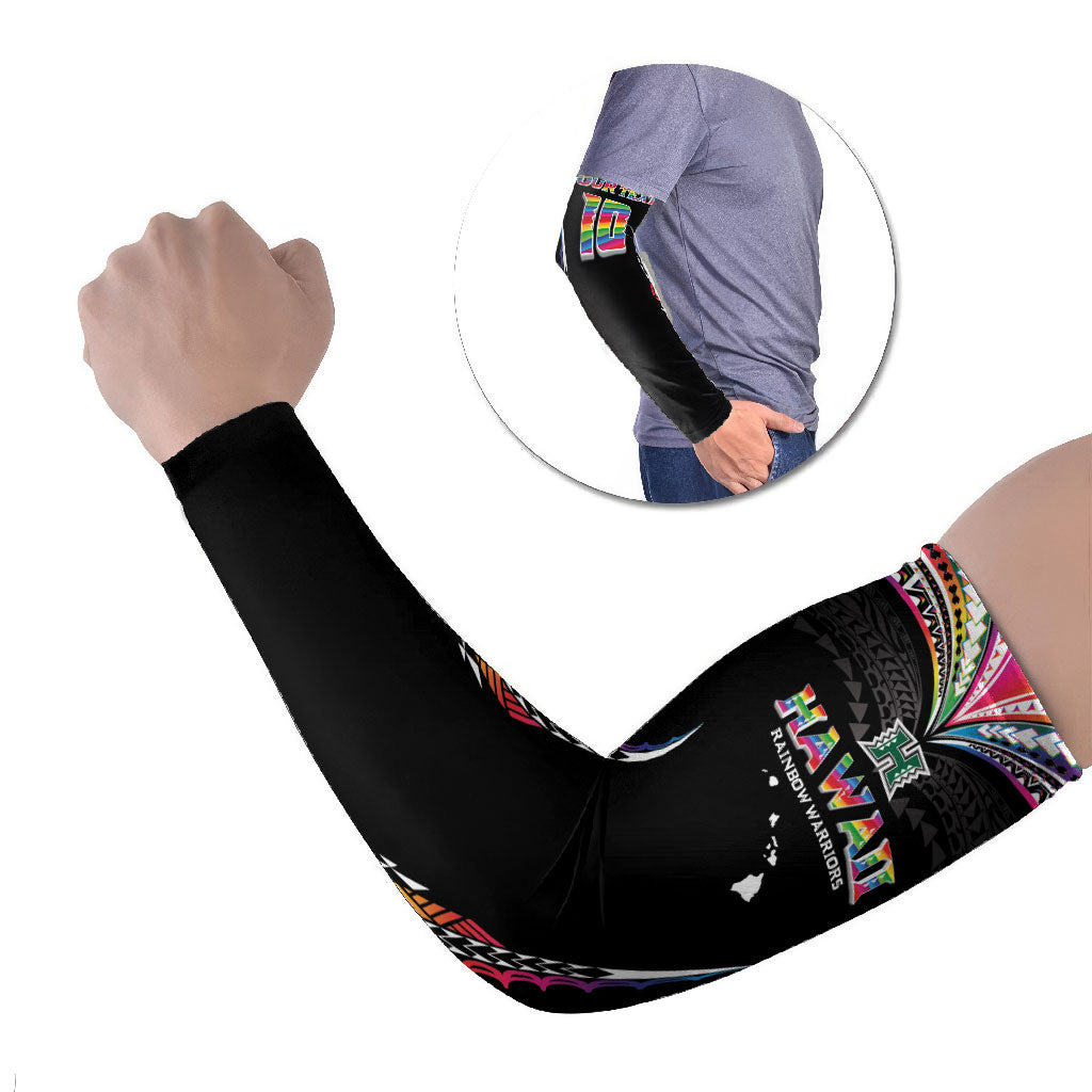 Custom Hawaii Rainbow Warriors Arm Sleeves Polynesian Motif Special Edition Rainbow Gradient