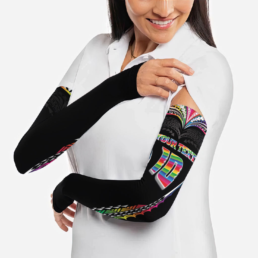Custom Hawaii Rainbow Warriors Arm Sleeves Polynesian Motif Special Edition Rainbow Gradient