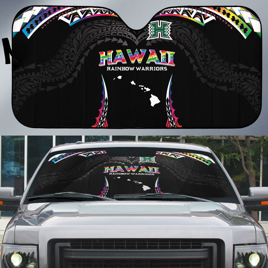 Hawaii Rainbow Warriors Auto Sun Shade Polynesian Motif Special Edition Rainbow Gradient