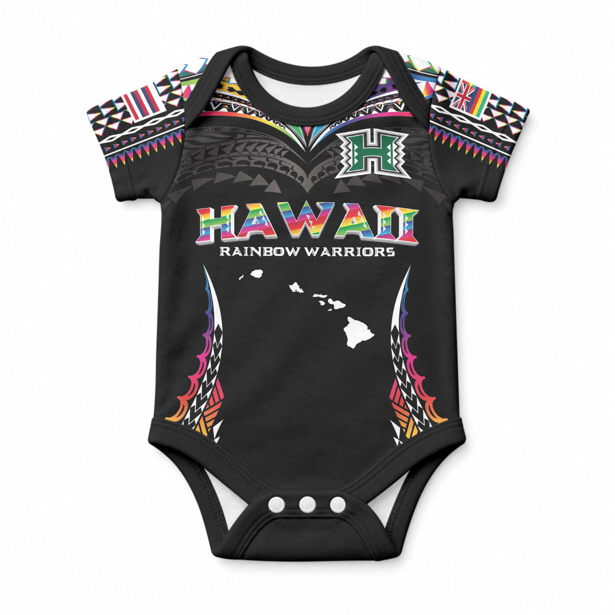 Custom Hawaii Rainbow Warriors Baby Onesie Polynesian Motif Special Edition Rainbow Gradient