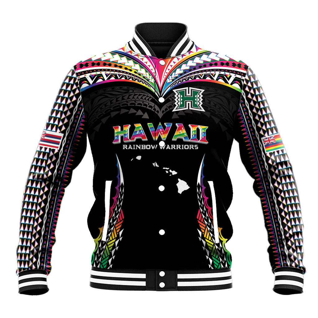 Custom Hawaii Rainbow Warriors Baseball Jacket Polynesian Motif Special Edition Rainbow Gradient