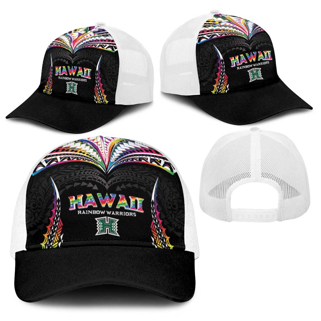 Hawaii Rainbow Warriors Baseball Net Cap Polynesian Motif Special Edition Rainbow Gradient