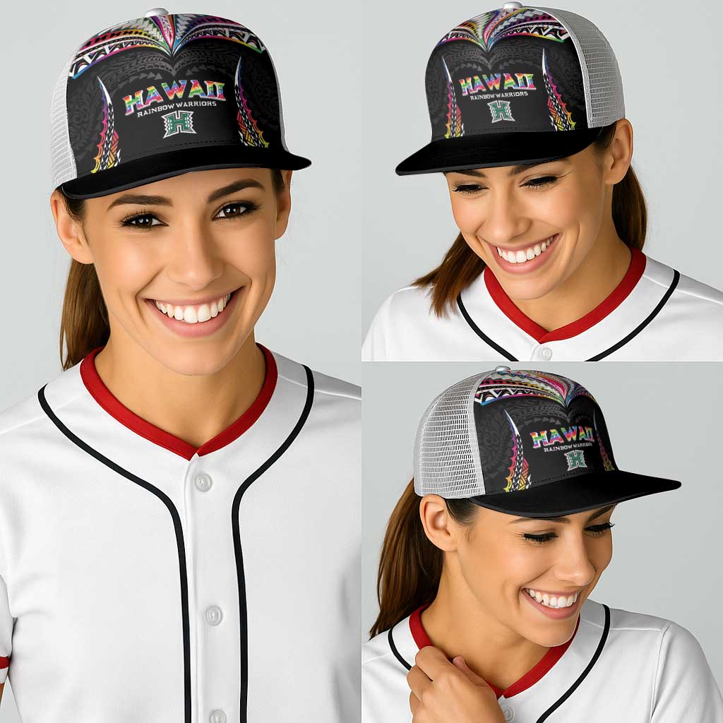 Hawaii Rainbow Warriors Baseball Net Cap Polynesian Motif Special Edition Rainbow Gradient