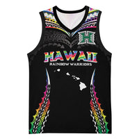 Custom Hawaii Rainbow Warriors Basketball Jersey Polynesian Motif Special Edition Rainbow Gradient