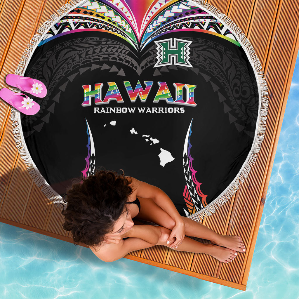 Hawaii Rainbow Warriors Beach Blanket Polynesian Motif Special Edition Rainbow Gradient
