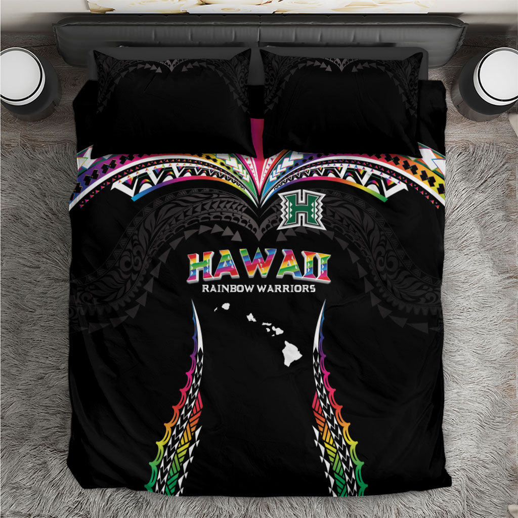 Hawaii Rainbow Warriors Bedding Set Polynesian Motif Special Edition Rainbow Gradient