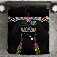 Hawaii Rainbow Warriors Bedding Set Polynesian Motif Special Edition Rainbow Gradient