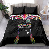 Hawaii Rainbow Warriors Bedding Set Polynesian Motif Special Edition Rainbow Gradient