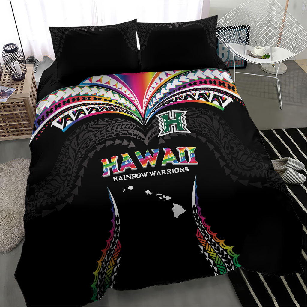 Hawaii Rainbow Warriors Bedding Set Polynesian Motif Special Edition Rainbow Gradient