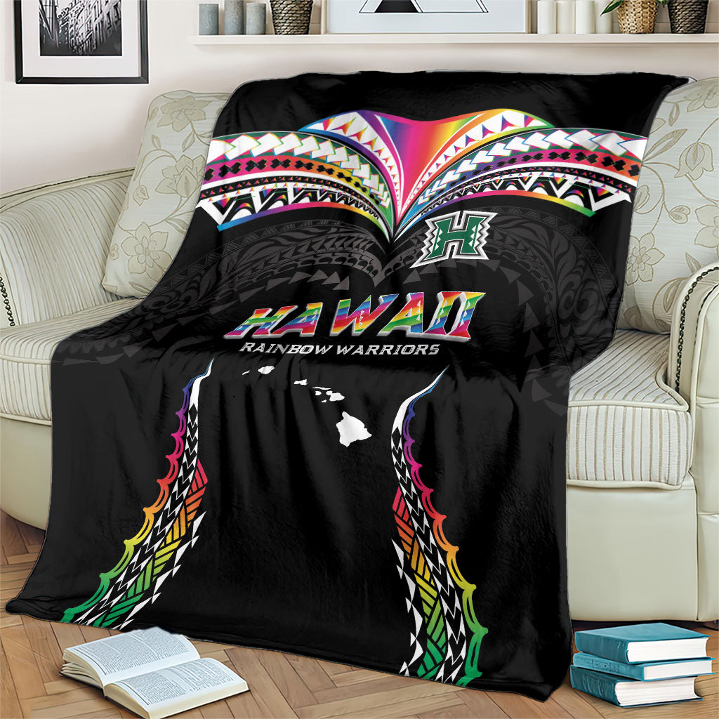 Hawaii Rainbow Warriors Blanket Polynesian Motif Special Edition Rainbow Gradient
