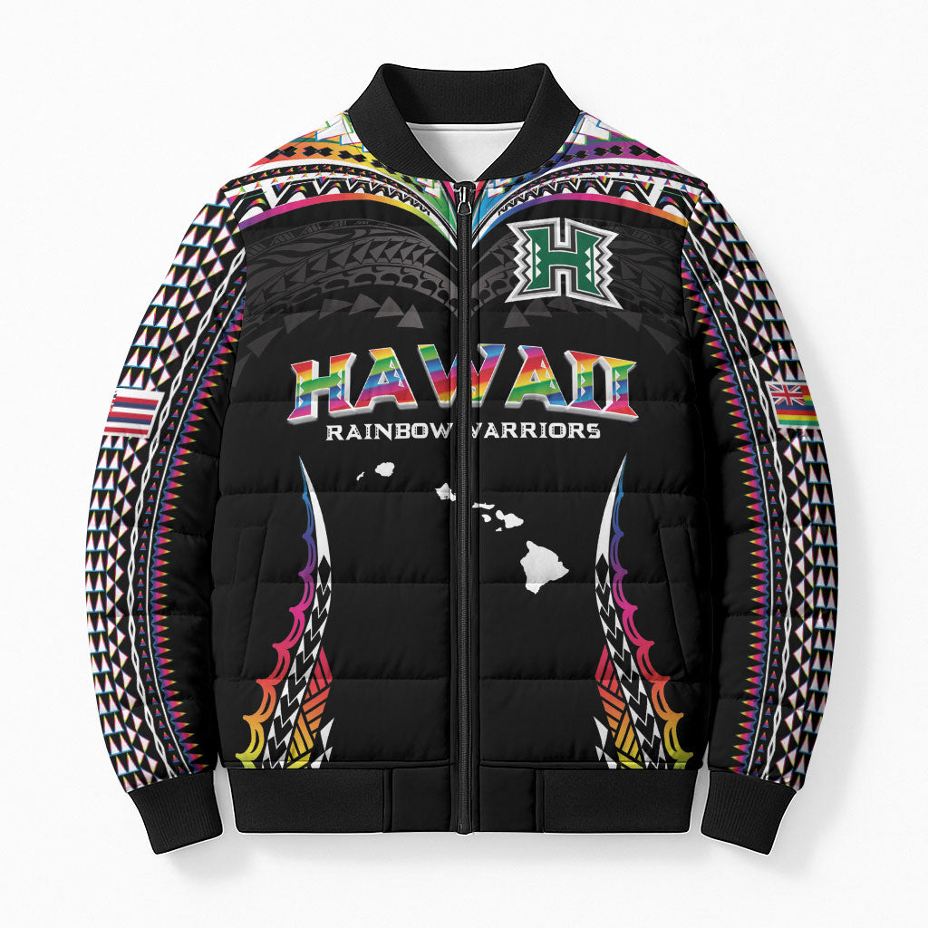 Custom Hawaii Rainbow Warriors Bomber Puffer Jacket Polynesian Motif Special Edition Rainbow Gradient