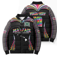 Custom Hawaii Rainbow Warriors Bomber Puffer Jacket Polynesian Motif Special Edition Rainbow Gradient
