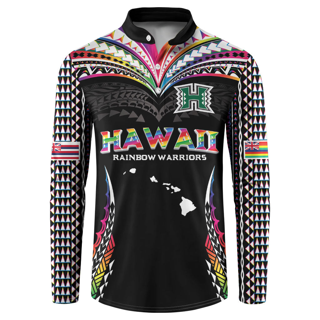 Custom Hawaii Rainbow Warriors Button Sweatshirt Polynesian Motif Special Edition Rainbow Gradient