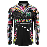 Custom Hawaii Rainbow Warriors Button Sweatshirt Polynesian Motif Special Edition Rainbow Gradient