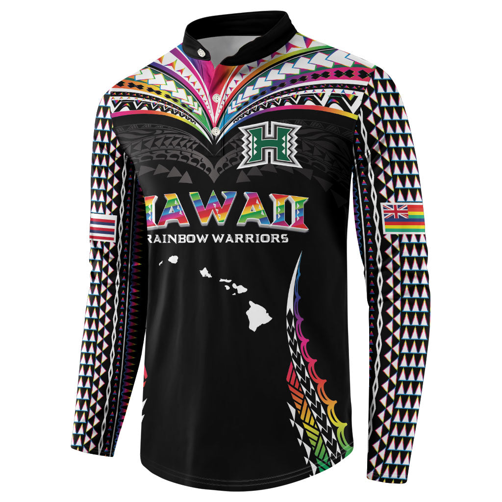 Custom Hawaii Rainbow Warriors Button Sweatshirt Polynesian Motif Special Edition Rainbow Gradient