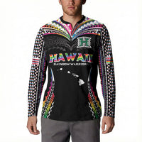 Custom Hawaii Rainbow Warriors Button Sweatshirt Polynesian Motif Special Edition Rainbow Gradient