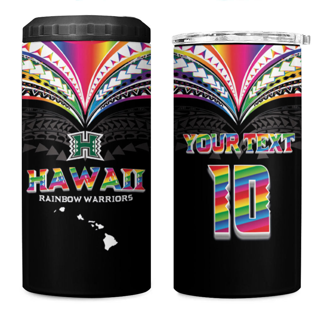 Custom Hawaii Rainbow Warriors 4 in 1 Can Cooler Tumbler Polynesian Motif Special Edition Rainbow Gradient