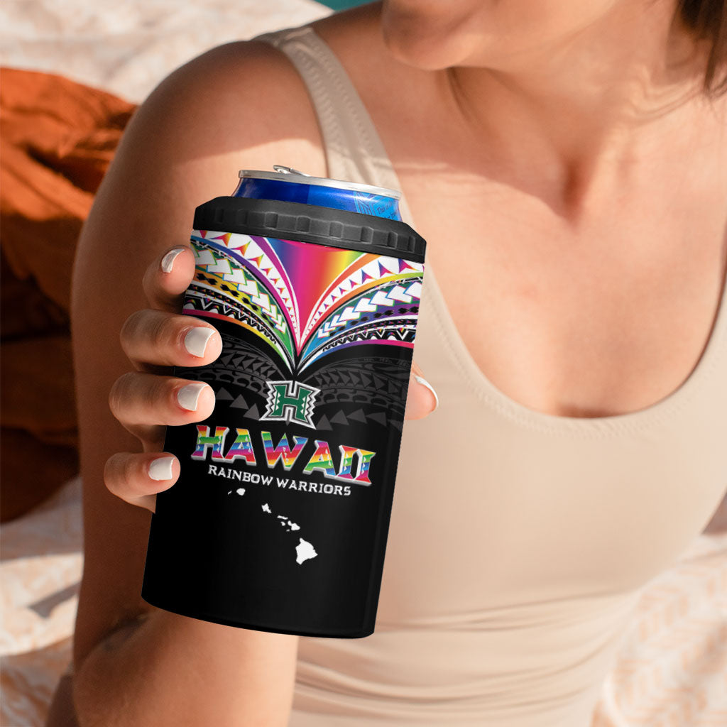 Custom Hawaii Rainbow Warriors 4 in 1 Can Cooler Tumbler Polynesian Motif Special Edition Rainbow Gradient