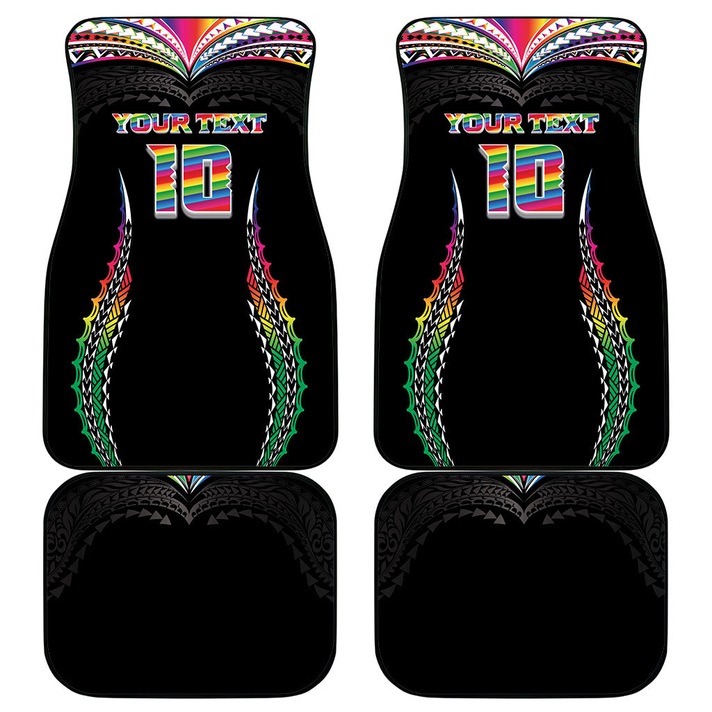 Custom Hawaii Rainbow Warriors Car Mats Polynesian Motif Special Edition Rainbow Gradient