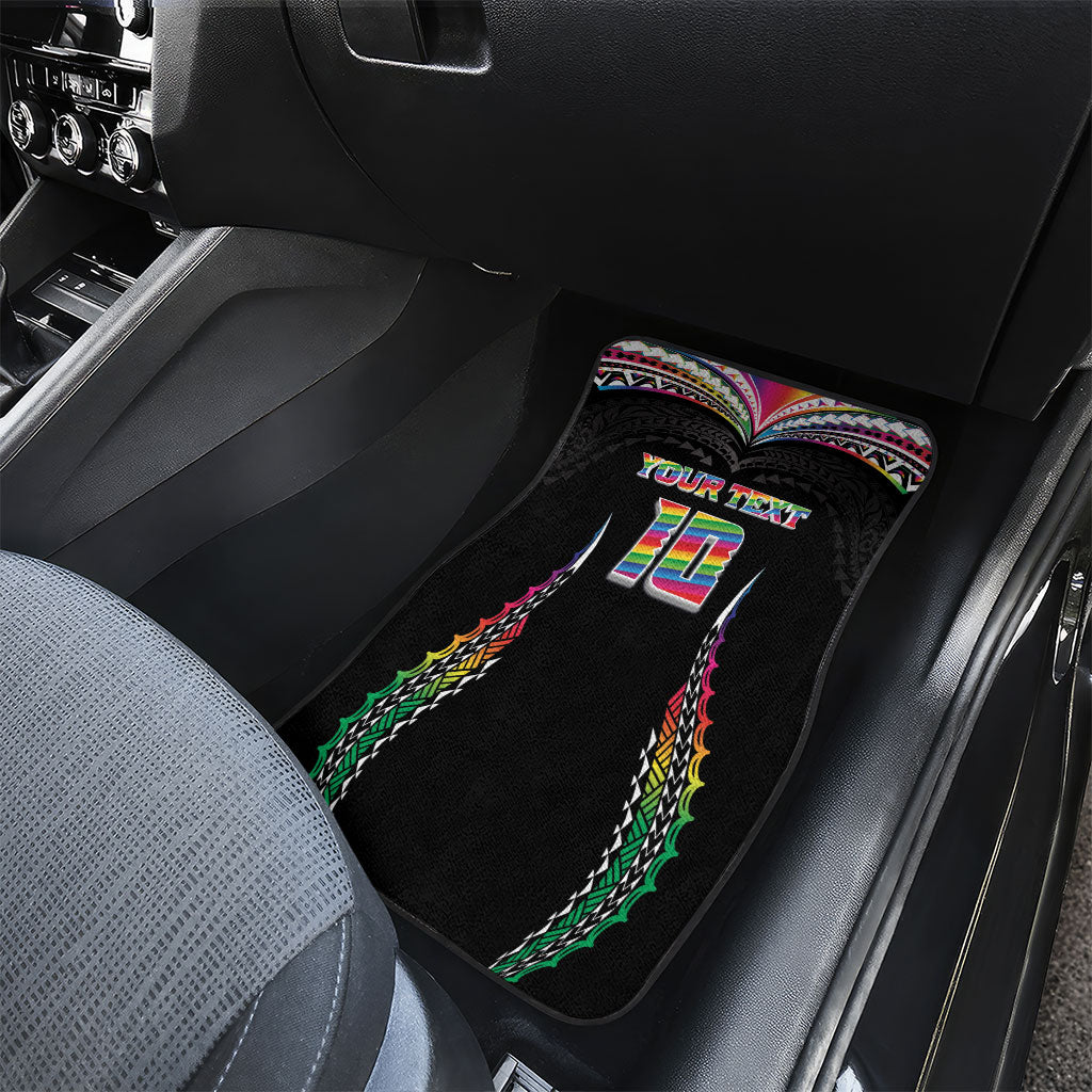Custom Hawaii Rainbow Warriors Car Mats Polynesian Motif Special Edition Rainbow Gradient