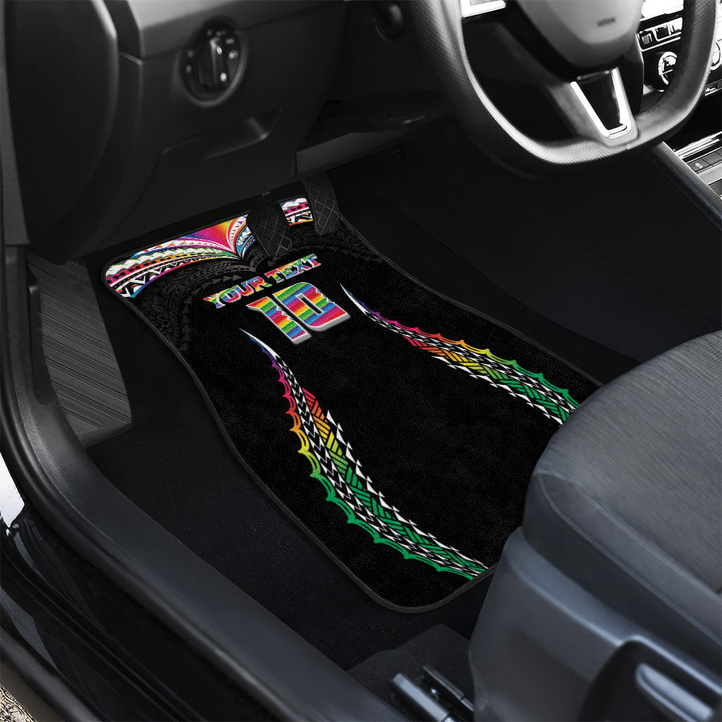 Custom Hawaii Rainbow Warriors Car Mats Polynesian Motif Special Edition Rainbow Gradient