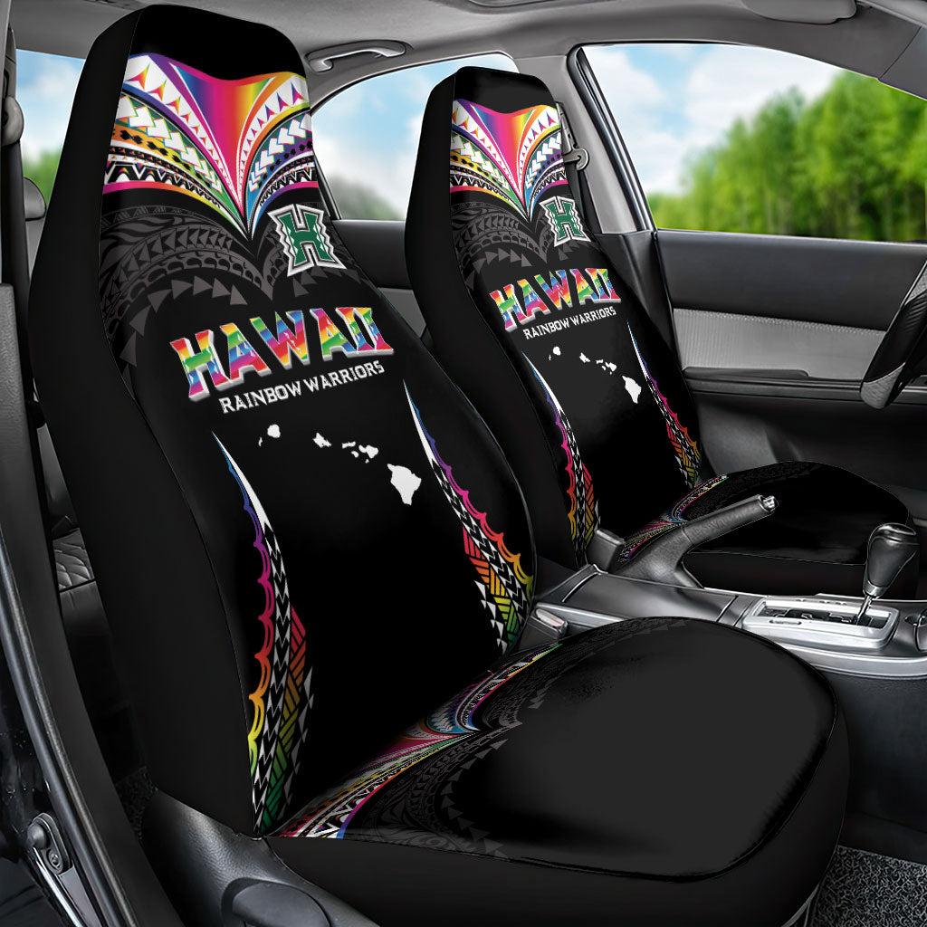 Hawaii Rainbow Warriors Car Seat Cover Polynesian Motif Special Edition Rainbow Gradient
