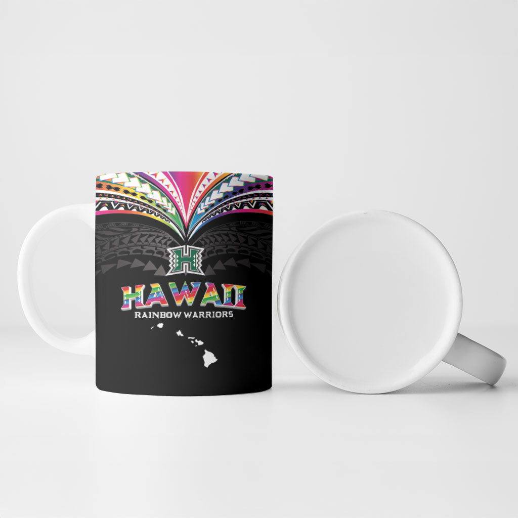 Custom Hawaii Rainbow Warriors Ceramic Mug Polynesian Motif Special Edition Rainbow Gradient