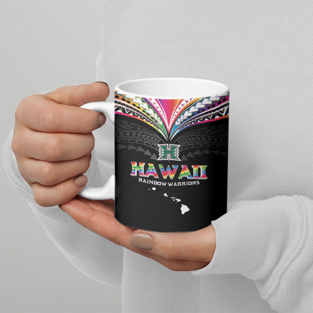 Custom Hawaii Rainbow Warriors Ceramic Mug Polynesian Motif Special Edition Rainbow Gradient
