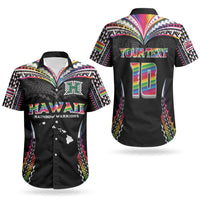 Custom Hawaii Rainbow Warriors Couples Matching Long Sleeve Bodycon Dress and Hawaiian Shirt Polynesian Motif Special Edition Rainbow Gradient