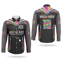 Custom Hawaii Rainbow Warriors Couples Matching Summer Maxi Dress and Long Sleeve Button Shirt Polynesian Motif Special Edition Rainbow Gradient