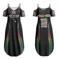 Custom Hawaii Rainbow Warriors Couples Matching Summer Maxi Dress and Long Sleeve Button Shirt Polynesian Motif Special Edition Rainbow Gradient