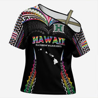 Custom Hawaii Rainbow Warriors Cross Shoulder Shirt Polynesian Motif Special Edition Rainbow Gradient