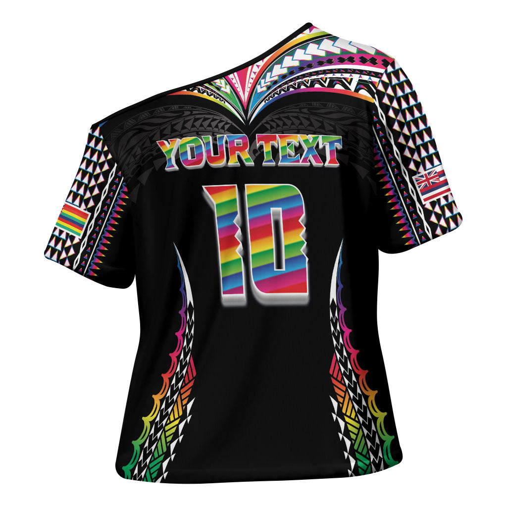 Custom Hawaii Rainbow Warriors Cross Shoulder Shirt Polynesian Motif Special Edition Rainbow Gradient