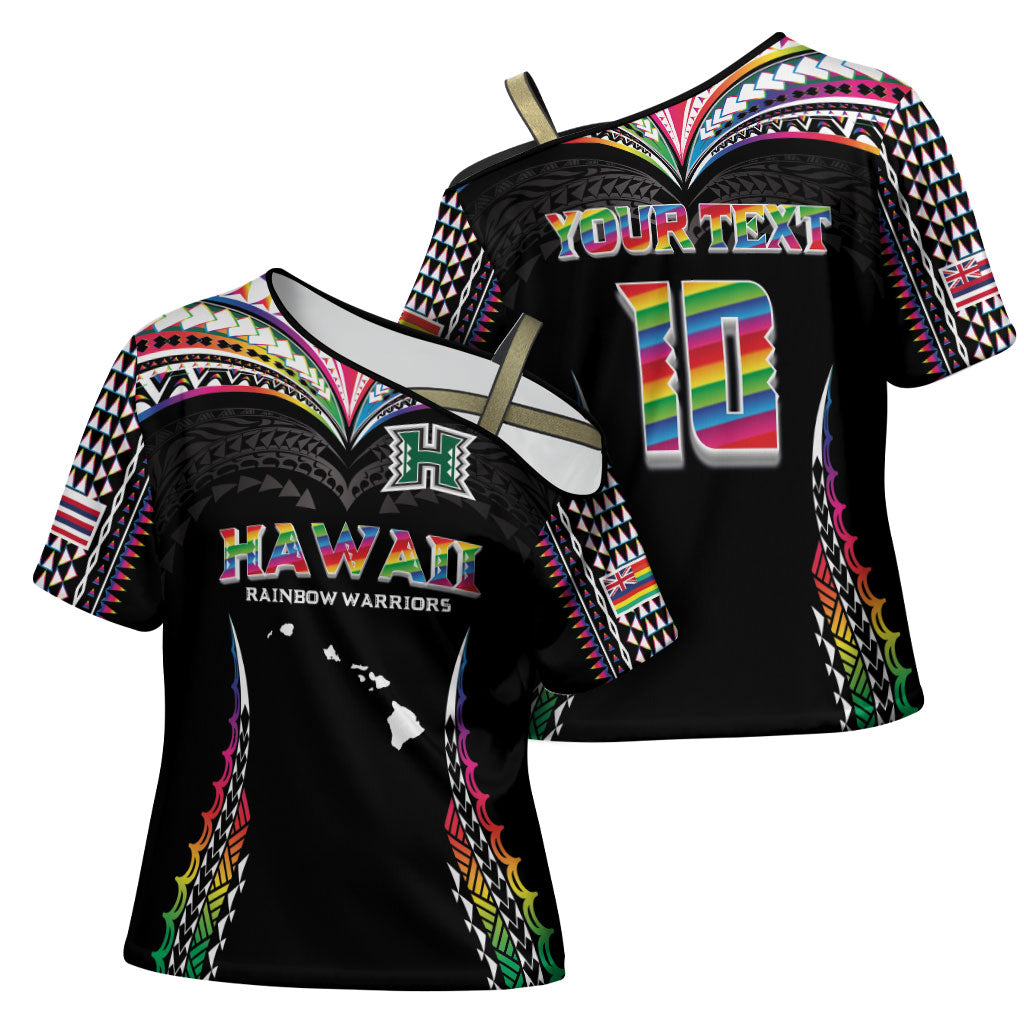 Custom Hawaii Rainbow Warriors Cross Shoulder Shirt Polynesian Motif Special Edition Rainbow Gradient