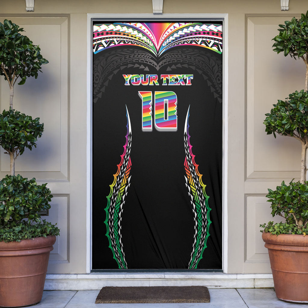 Custom Hawaii Rainbow Warriors Door Cover Polynesian Motif Special Edition Rainbow Gradient