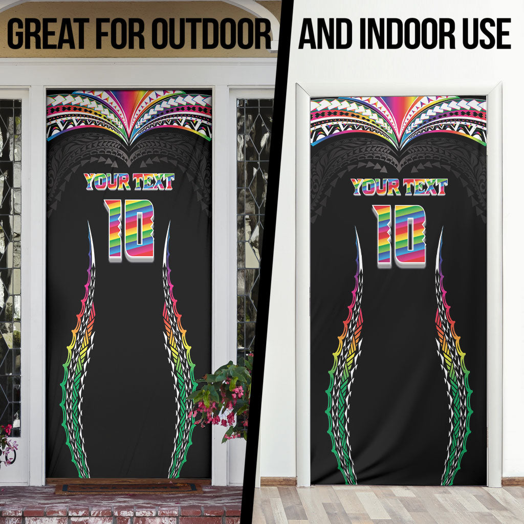 Custom Hawaii Rainbow Warriors Door Cover Polynesian Motif Special Edition Rainbow Gradient