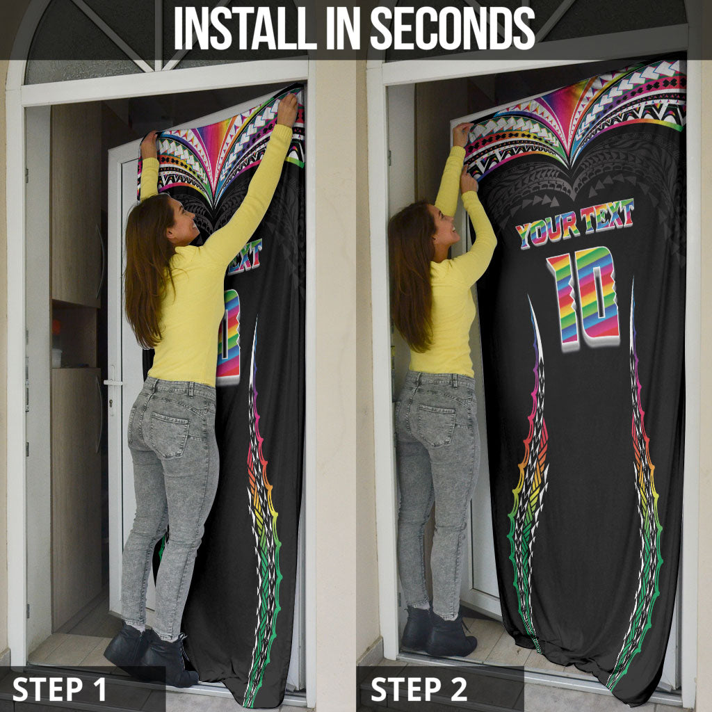 Custom Hawaii Rainbow Warriors Door Cover Polynesian Motif Special Edition Rainbow Gradient