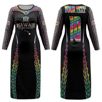 Custom Hawaii Rainbow Warriors Family Matching Long Sleeve Bodycon Dress and Hawaiian Shirt Polynesian Motif Special Edition Rainbow Gradient