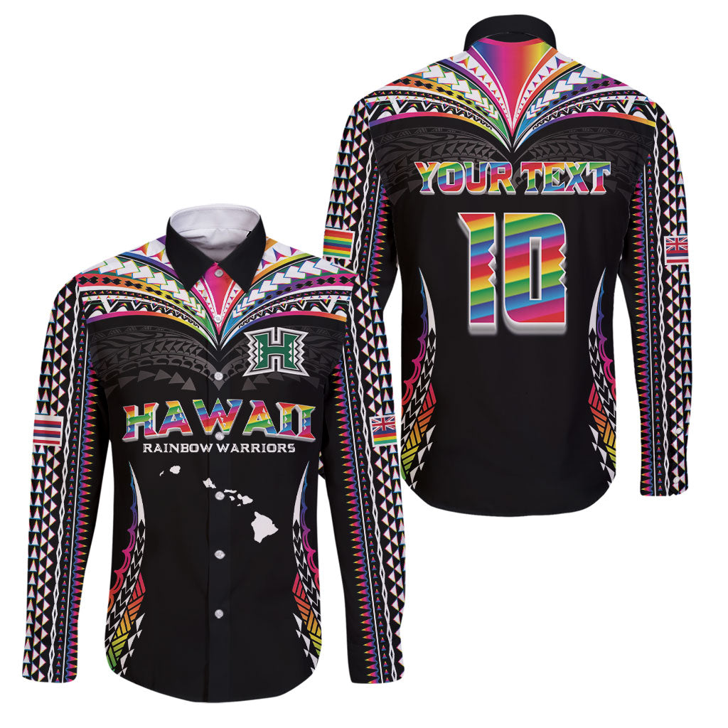 Custom Hawaii Rainbow Warriors Family Matching Off Shoulder Maxi Dress and Hawaiian Shirt Polynesian Motif Special Edition Rainbow Gradient