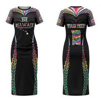 Custom Hawaii Rainbow Warriors Family Matching Short Sleeve Bodycon Dress and Hawaiian Shirt Polynesian Motif Special Edition Rainbow Gradient