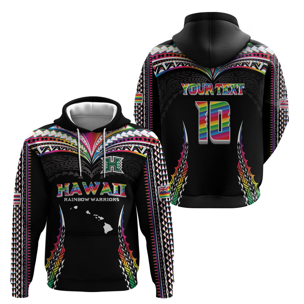 Custom Hawaii Rainbow Warriors Hoodie Polynesian Motif Special Edition Rainbow Gradient