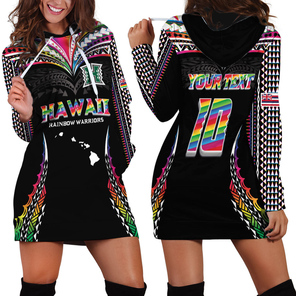 Custom Hawaii Rainbow Warriors Hoodie Dress Polynesian Motif Special Edition Rainbow Gradient