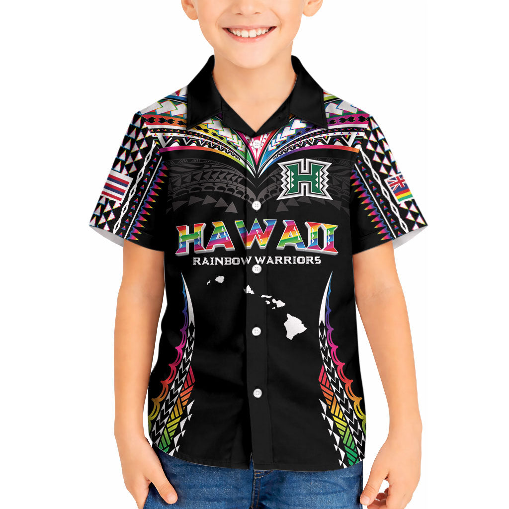 Custom Hawaii Rainbow Warriors Kid Hawaiian Shirt Polynesian Motif Special Edition Rainbow Gradient