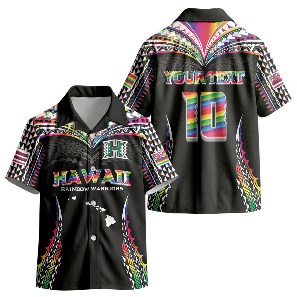 Custom Hawaii Rainbow Warriors Kid Hawaiian Shirt Polynesian Motif Special Edition Rainbow Gradient