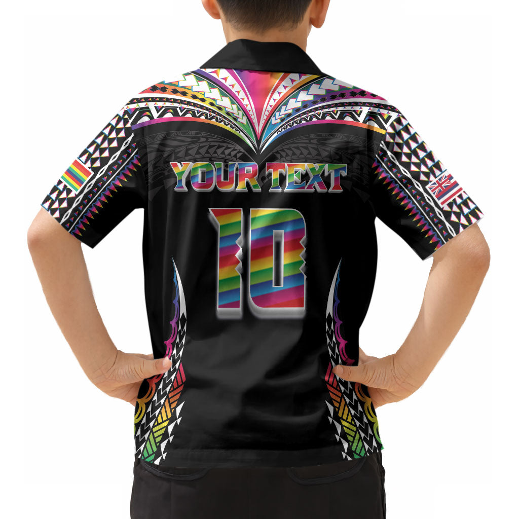 Custom Hawaii Rainbow Warriors Kid Hawaiian Shirt Polynesian Motif Special Edition Rainbow Gradient