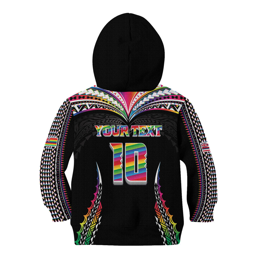 Custom Hawaii Rainbow Warriors Kid Hoodie Polynesian Motif Special Edition Rainbow Gradient