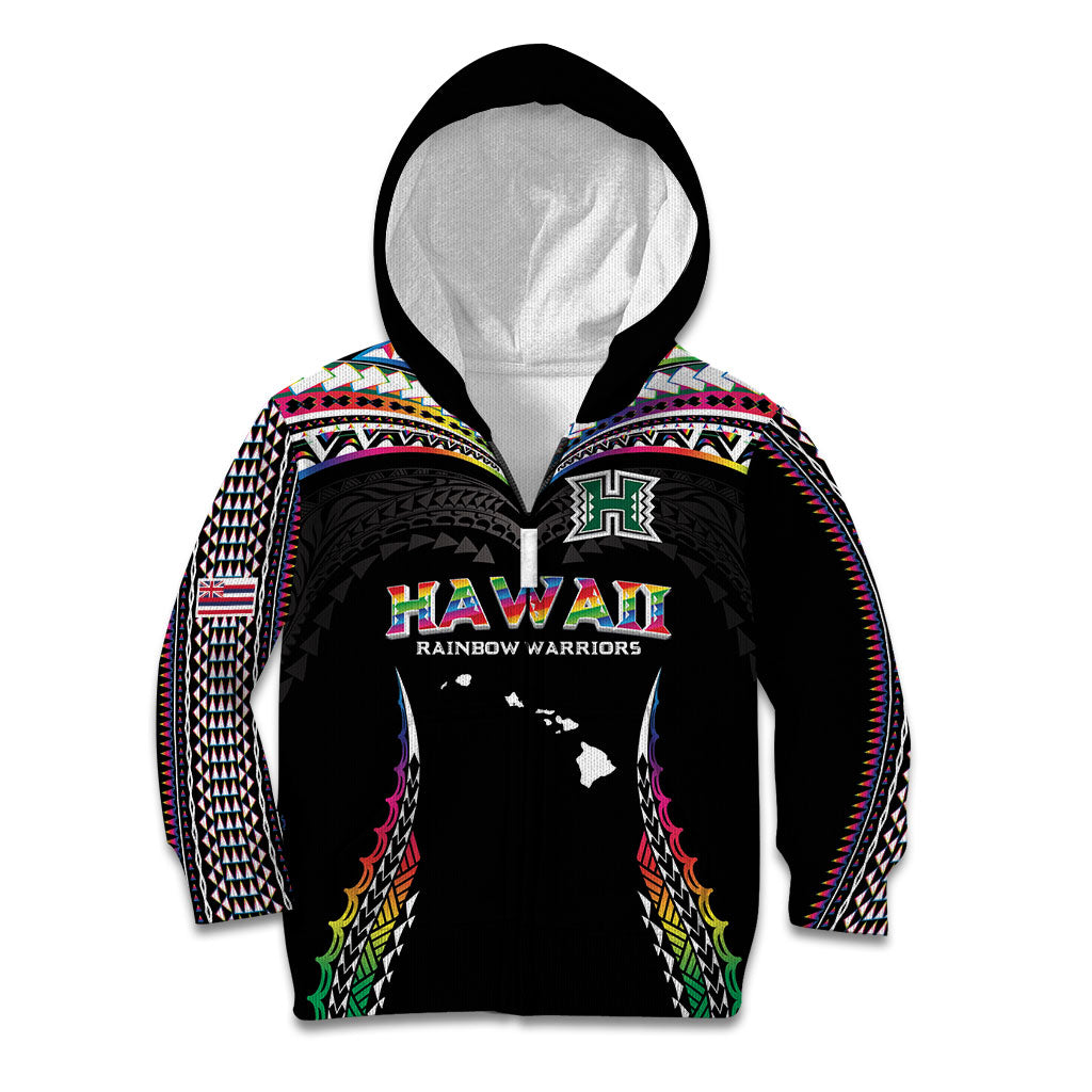 Custom Hawaii Rainbow Warriors Kid Hoodie Polynesian Motif Special Edition Rainbow Gradient