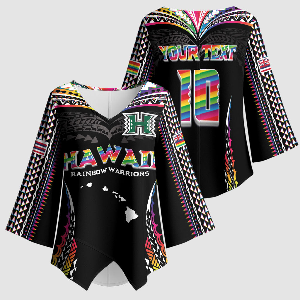 Custom Hawaii Rainbow Warriors Kimono Sleeve Blouse Polynesian Motif Special Edition Rainbow Gradient