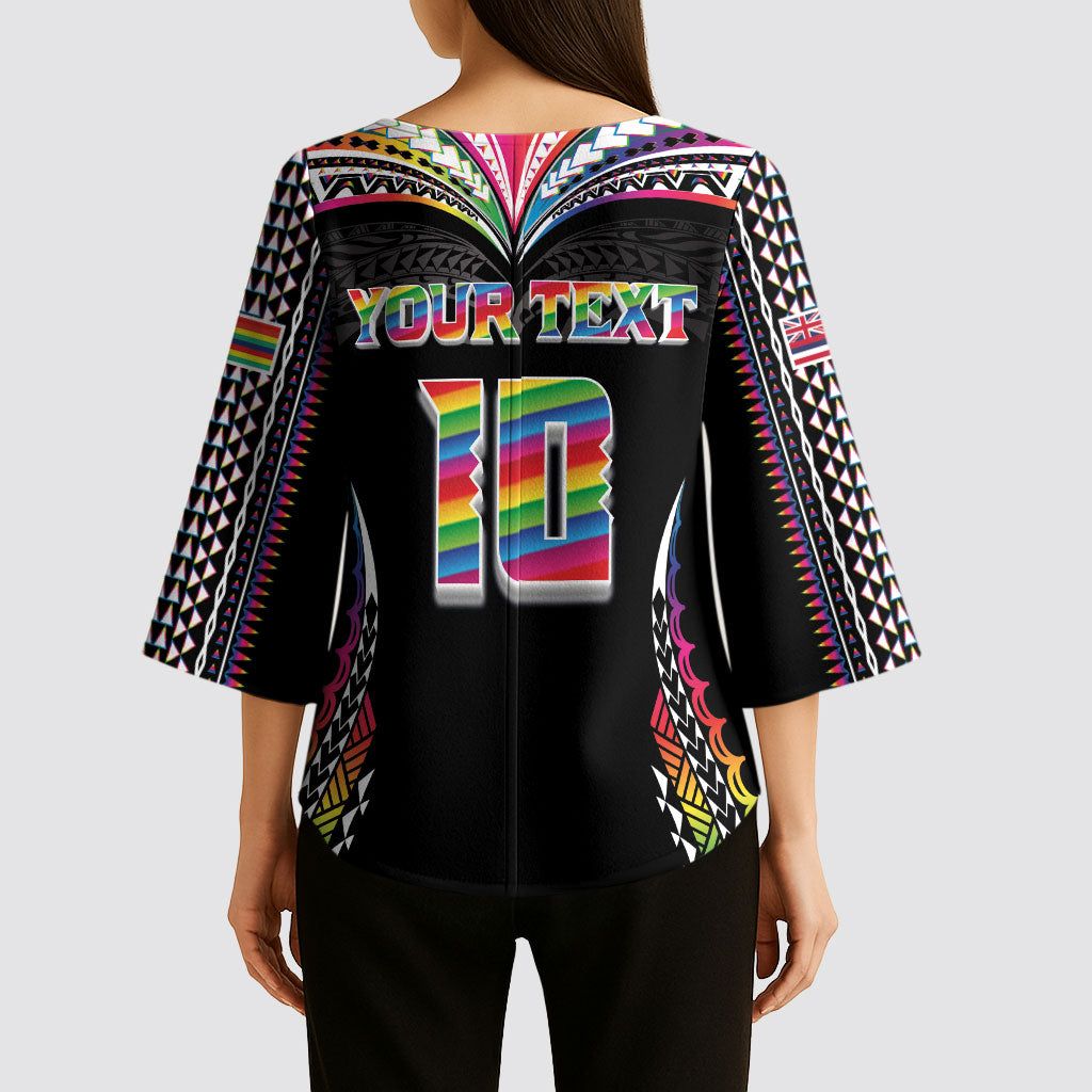 Custom Hawaii Rainbow Warriors Kimono Sleeve Blouse Polynesian Motif Special Edition Rainbow Gradient